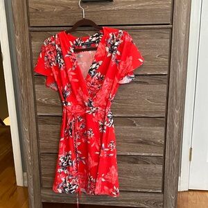French Connection Red Floral Wrap Mini Dress